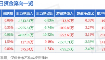股票行情快报：万达电影（002739）8月21日主力资金净卖出1313.31万元