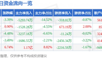 股票行情快报：日上集团（002593）9月2日主力资金净卖出5293.74万元